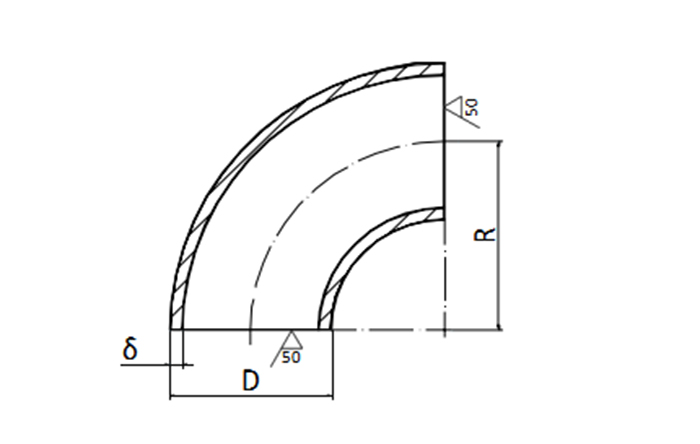 The type and size of the elbow are specified in the following figure